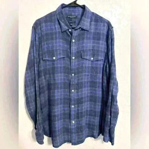 Banana Republic 100% Linen Button Down Slim Fit Shirt in Navy Size Large